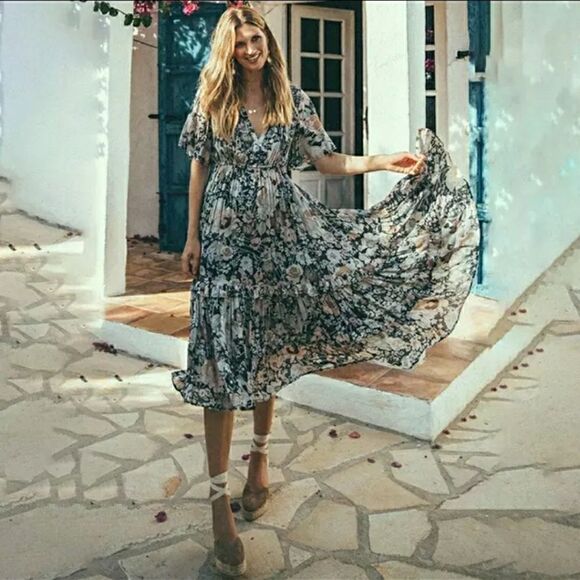 Floral Peasant Boho Midi Dress - Picture 1 of 3